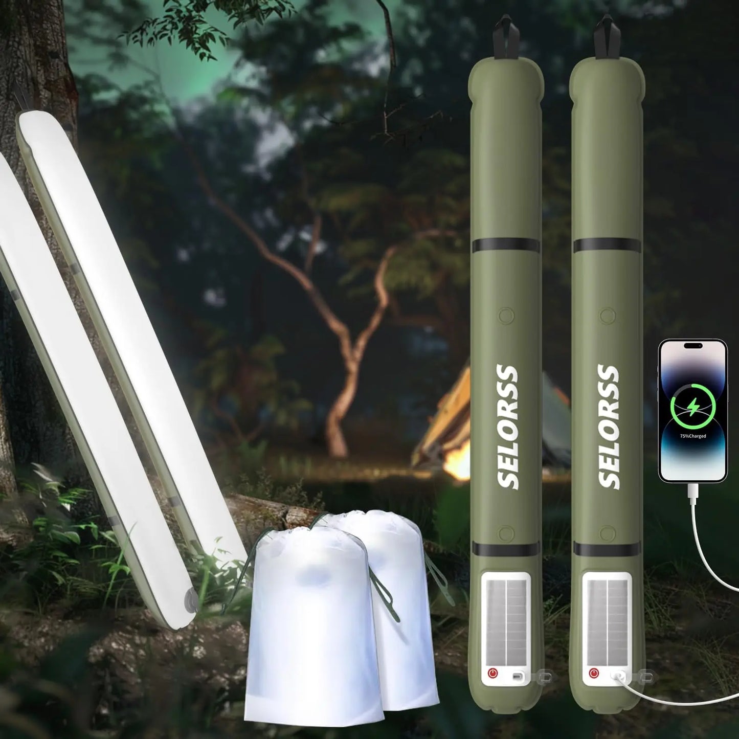 SELORSS Solar Camping Lantern 2000mAh,Folding Portable, Waterproof