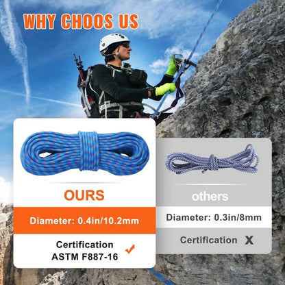 Climbing Rope 10.2mm 60M 25KN Breaking Tension Fiber Rope Steel Snap.