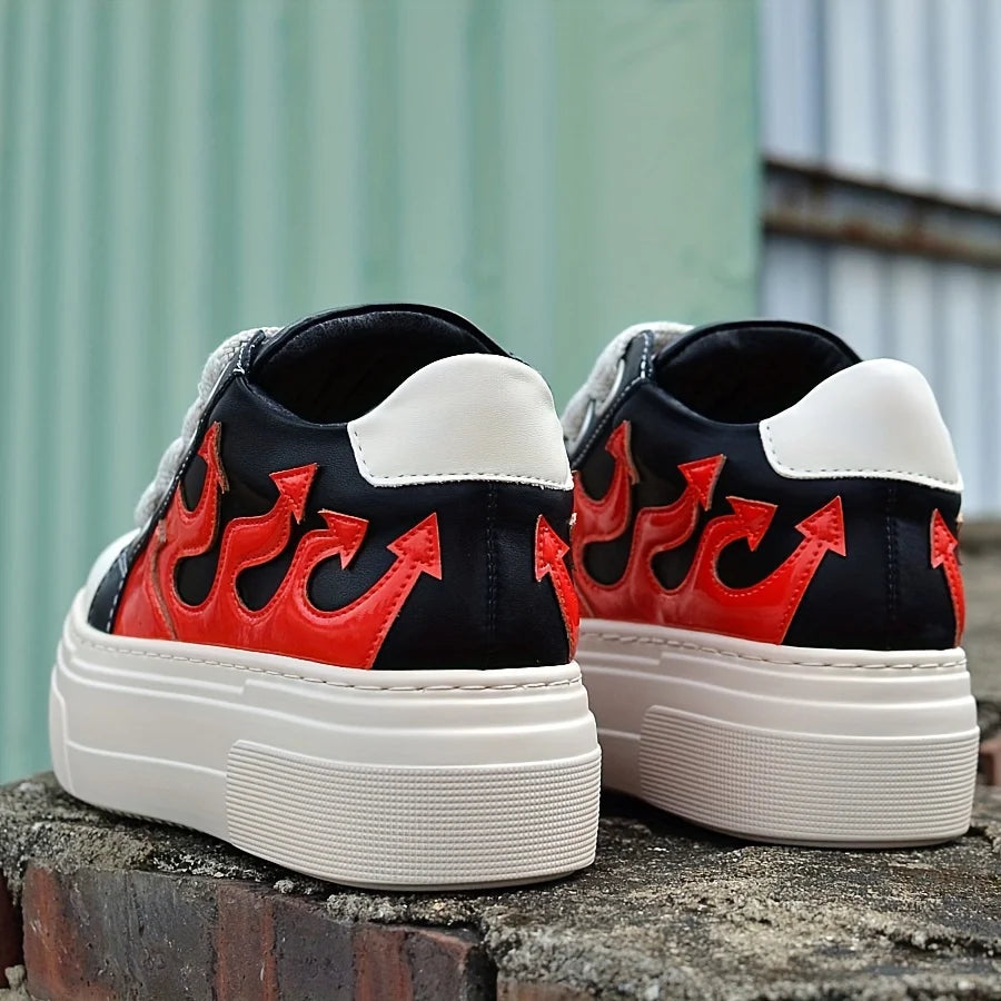 Black Red Fire Women Sneakers, Platform , Casual Shoes