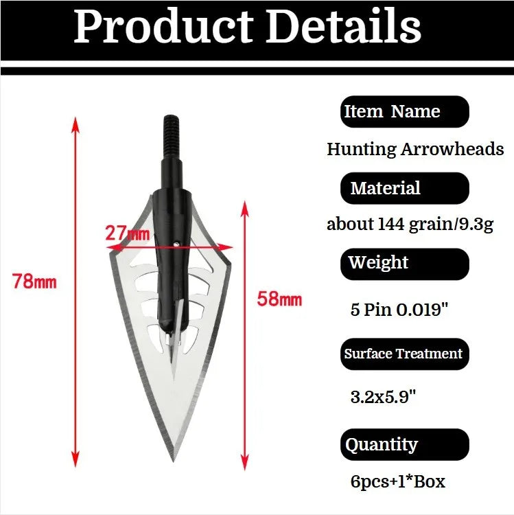6X Blade Arrowhead 144Gr Hunting Broadhead Box Archery Screw-In Tip Point