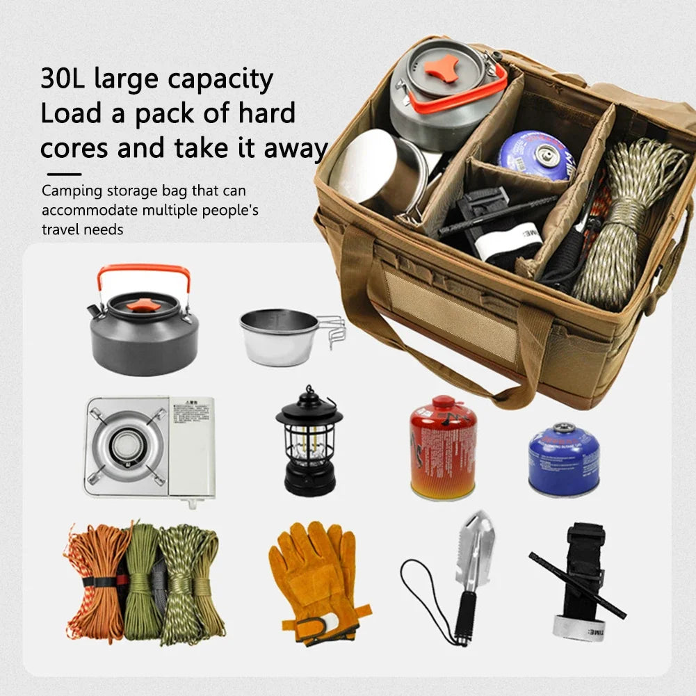 30L Camping Cooking Utensil Organizer Large Capacity.