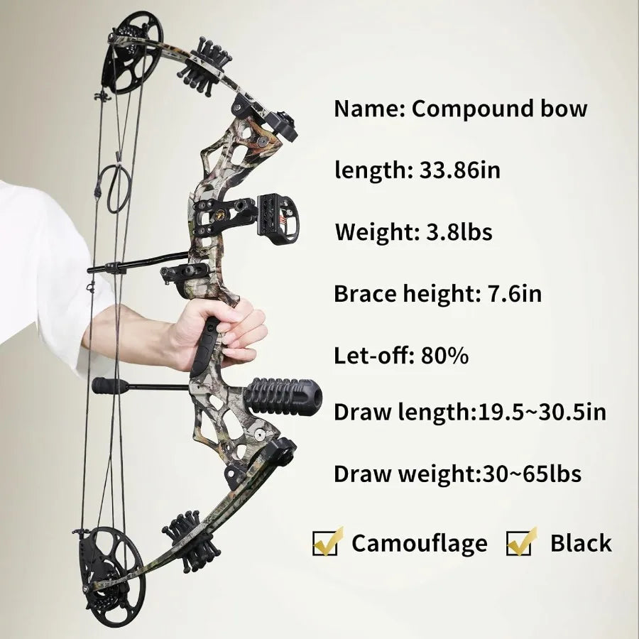 Compound Bow and Arrow Set for Adults, 30-65LBS, Composite