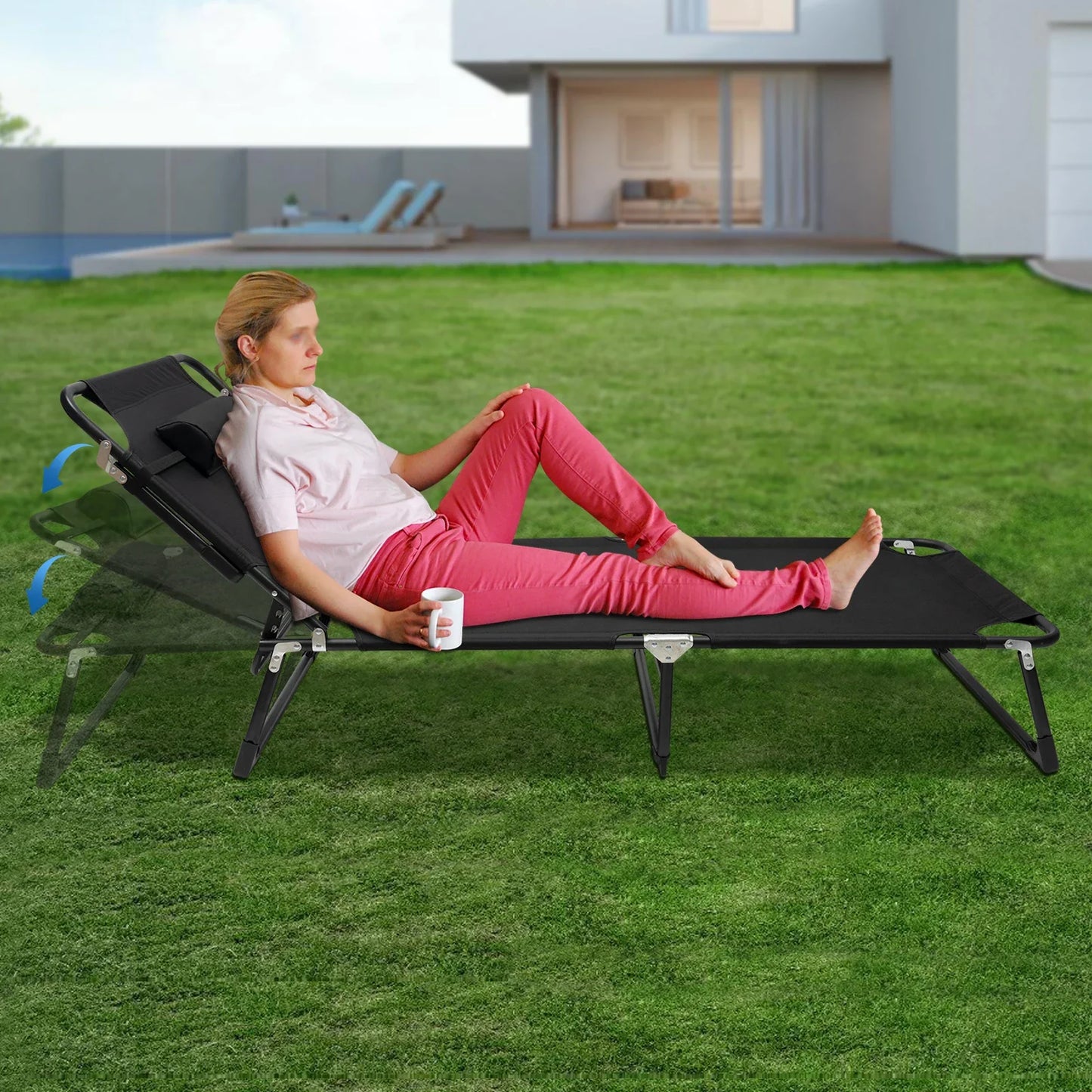 Black Portable Folding Camping Cot.