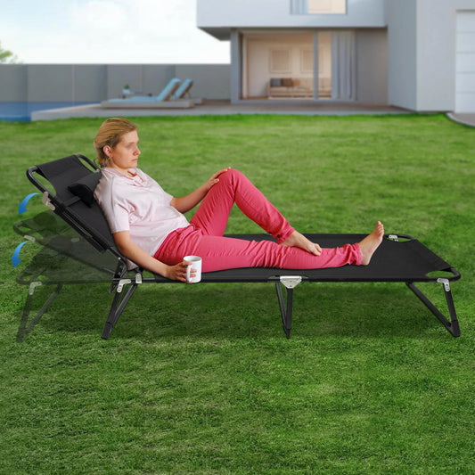 Black Portable Folding Camping Cot.