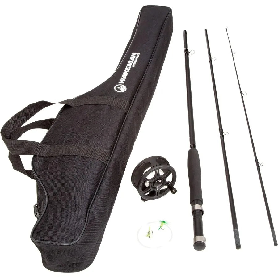 Fly Fishing Rod and Reel Combo with Carrying Case, and Flies.