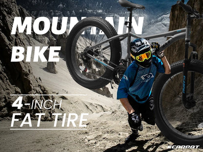 26 Inch Mountain Bike, 4-Inch Wide Fat Tires, 21 Speed,  Steel Frame, Disc Brake