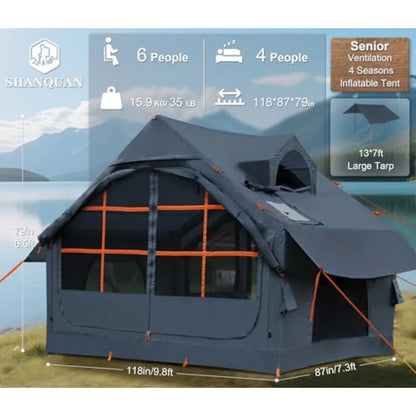 Inflatable Tents for Camping with Stove Jack, 6 Person Easy Setup