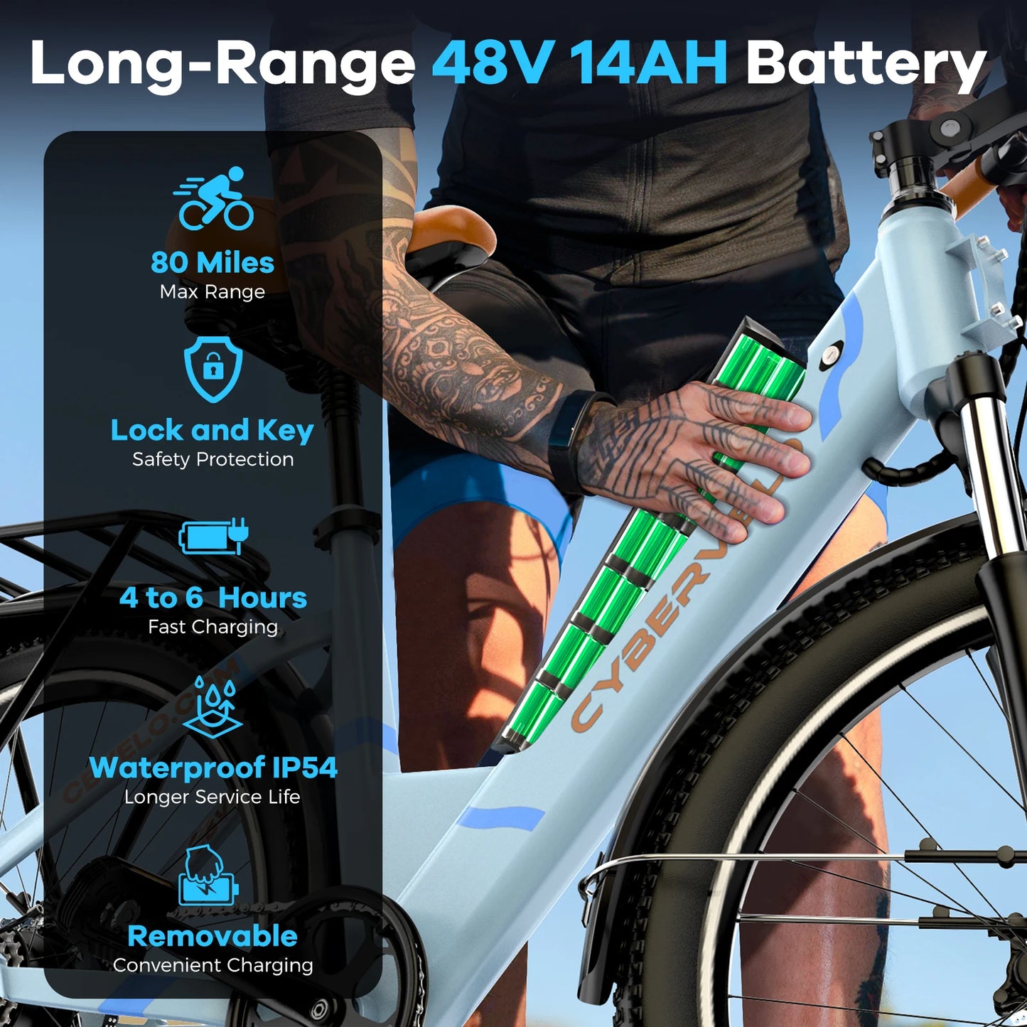 26" Step-Thru Electric bicycle for Adult,1000W Peak Motor,