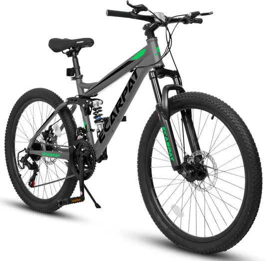 Ecarpat Dual Full Suspension Mountain Bike 24/26/27.5 Inch, Mountain Bike, 21-Speed Disc Bicycles