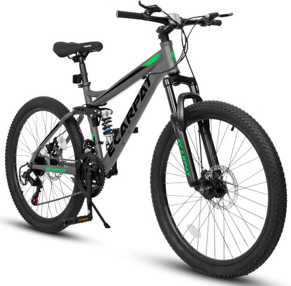 Ecarpat Dual Full Suspension Mountain Bike 24/26/27.5 Inch, Mens Women Teenagers Boy Girl Mountain Bike, 21-Speed Disc Bicycles