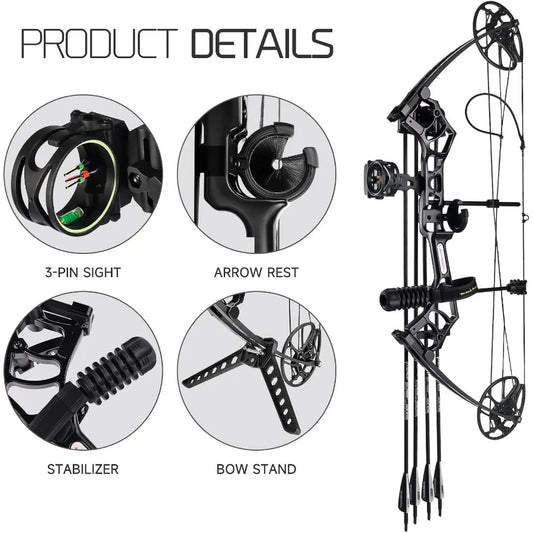 Adjustable RightHand Compound Bow and Archery Set for Adults and Beginners with 070 lbs Draw Weight 2531 Draw Length Up to IBO