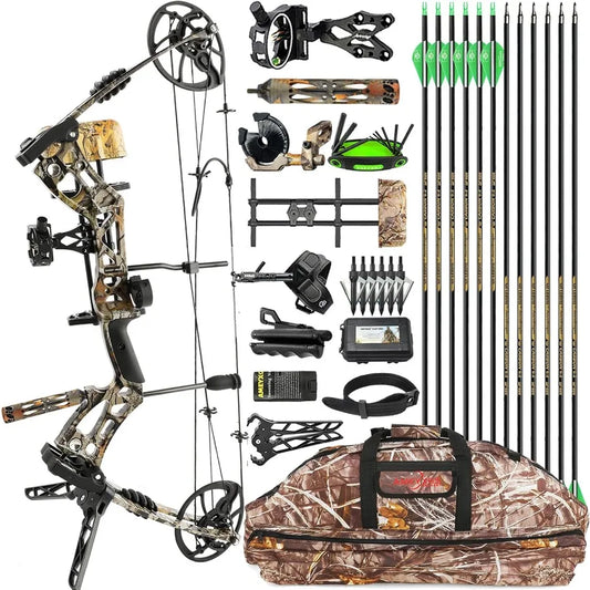 Archery Hunting Compound Bow Kit RTH 3070 LBS Draw Length 23.531 IBO 325FPS Target Shooting Bow with Accessories for Bowfishing