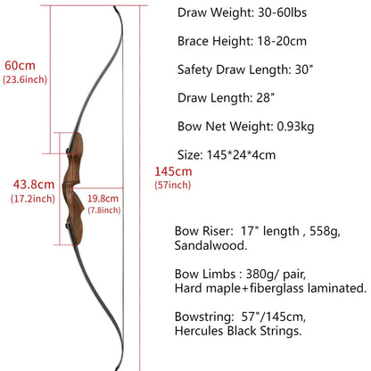60inch Recurve Split Bow Set 50/60lbs Right Hand  ILF Detachable Wood Riser f