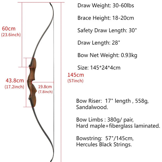 60inch Recurve Split Bow Set 50/60lbs Right Hand  ILF Detachable Wood Riser f