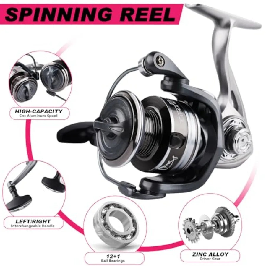 2PCS Telescopic Fishing Rods and Reels Combo Set 6.89ft, Spinning Reel, Lures Accessories with Storage Bag