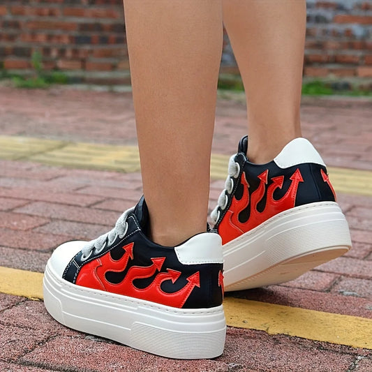 Black Red Fire Women Sneakers, Platform , Casual Shoes