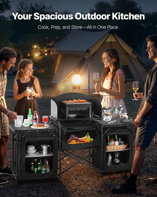 Camping Kitchen Table Aluminum Portable Cook Station with Storage.