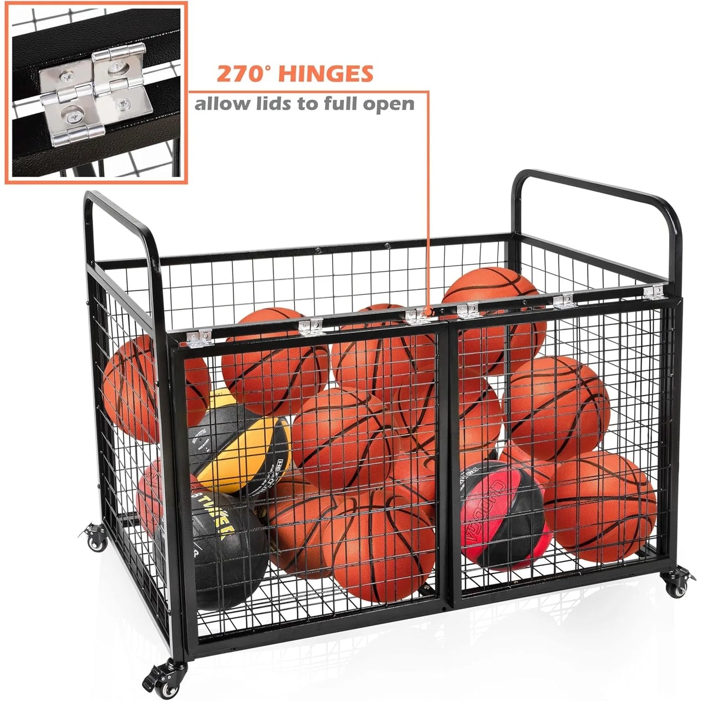 Extra Large Ball Cart Storage for Garage, Optional DividerExtra.