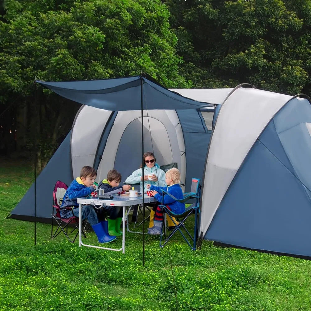 Family-Sized Weatherproof Camping Tent with Porch and Rainfly
