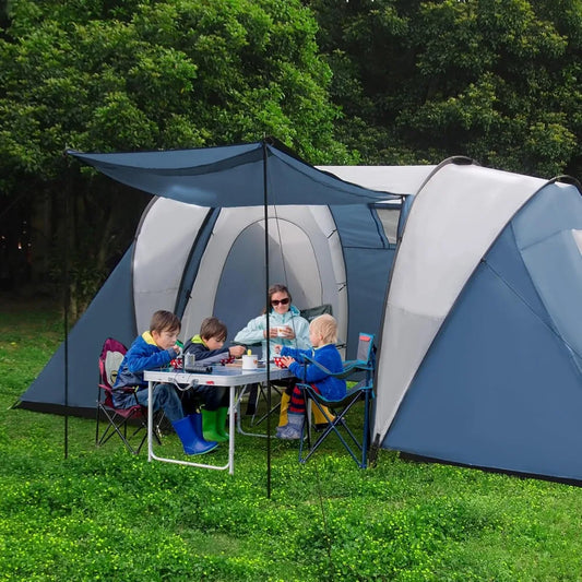 Family-Sized Weatherproof Camping Tent with Porch and Rainfly