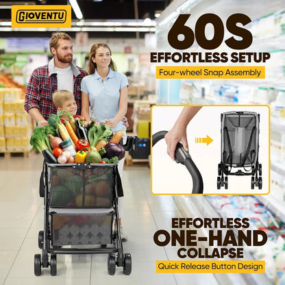 Folding Shopping Cart for Groceries, 80lbs Collapsible Grocery Cart