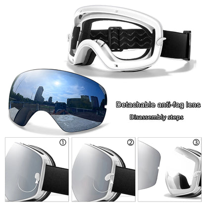Anti-Fog SKI Goggles Snowboard Goggles UV400 with Night Vison Lens Men, Women, Teen