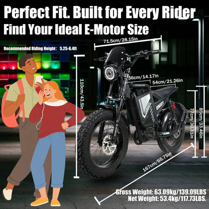 BAOLUJIE DM01 Motor Electric Bicycle 60V 30AH Battery Max Speed 42 MPH
