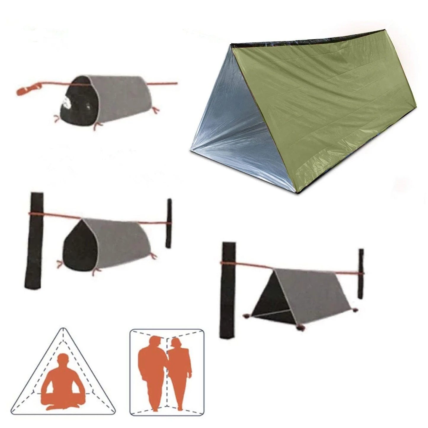 2 Person Emergency Shelter Bivy Survival Tent Kit Mylar Tube Tent
