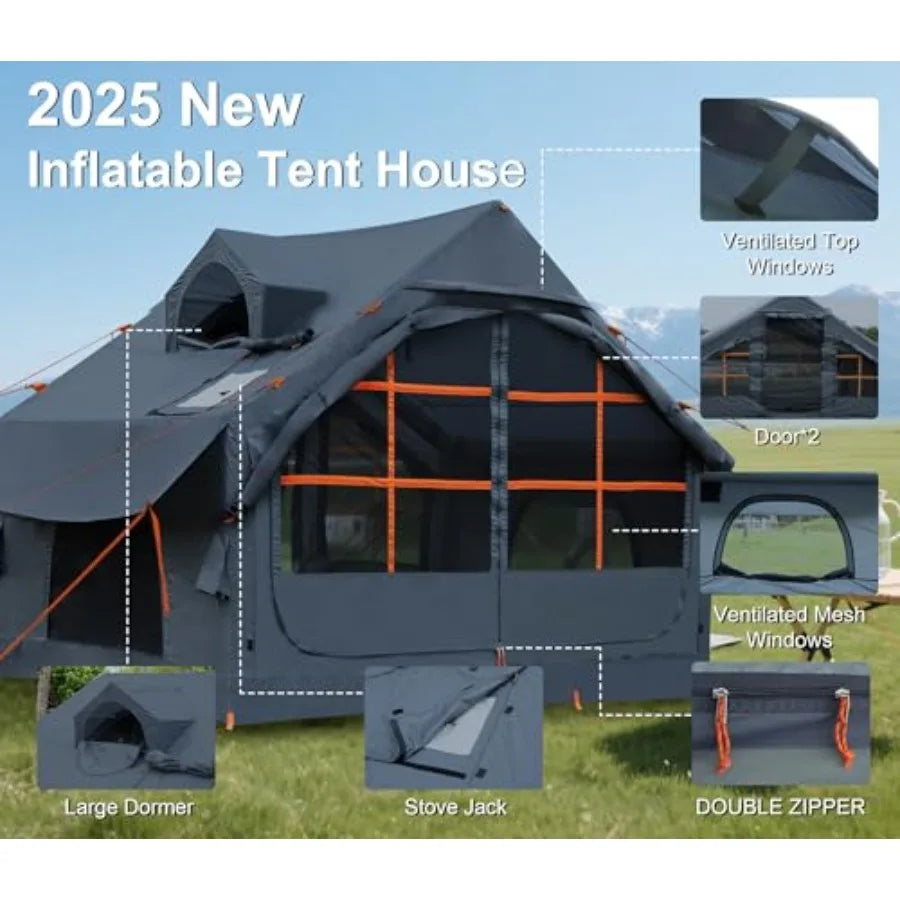 Inflatable Tents for Camping with Stove Jack, 6 Person Easy Setup