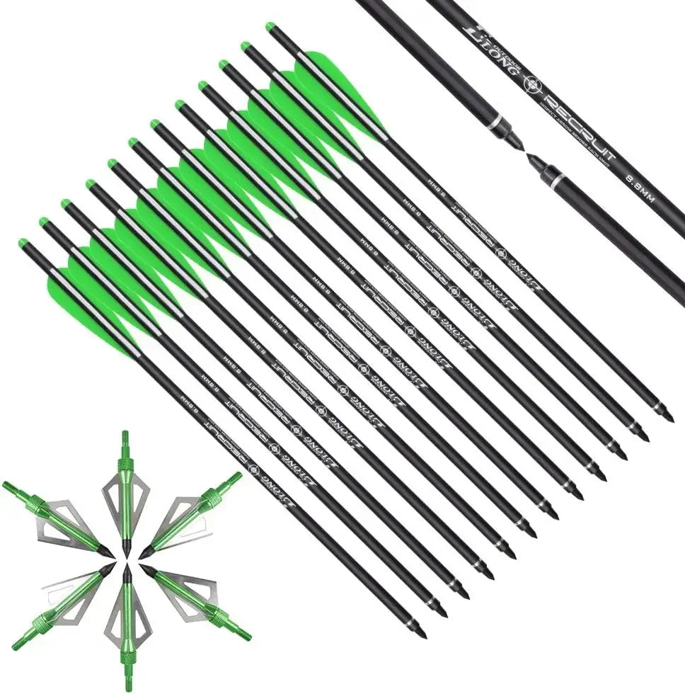 Elong Crossbow Bolts 20 Inch Carbon with Hunting Broadheads