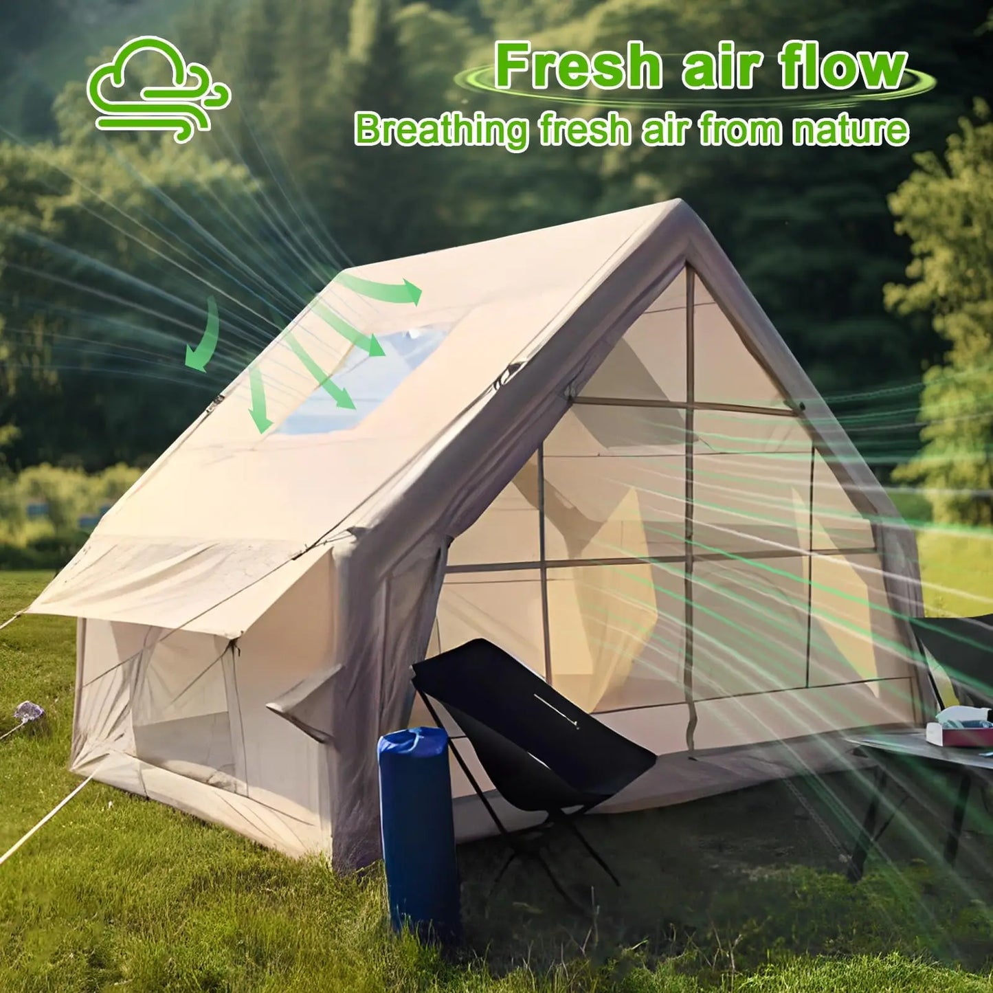 Large inflatable tent 67.8 Square Feets inflatable Camping tent for 4-6 people,4 Season Glamping Tent,Waterproof