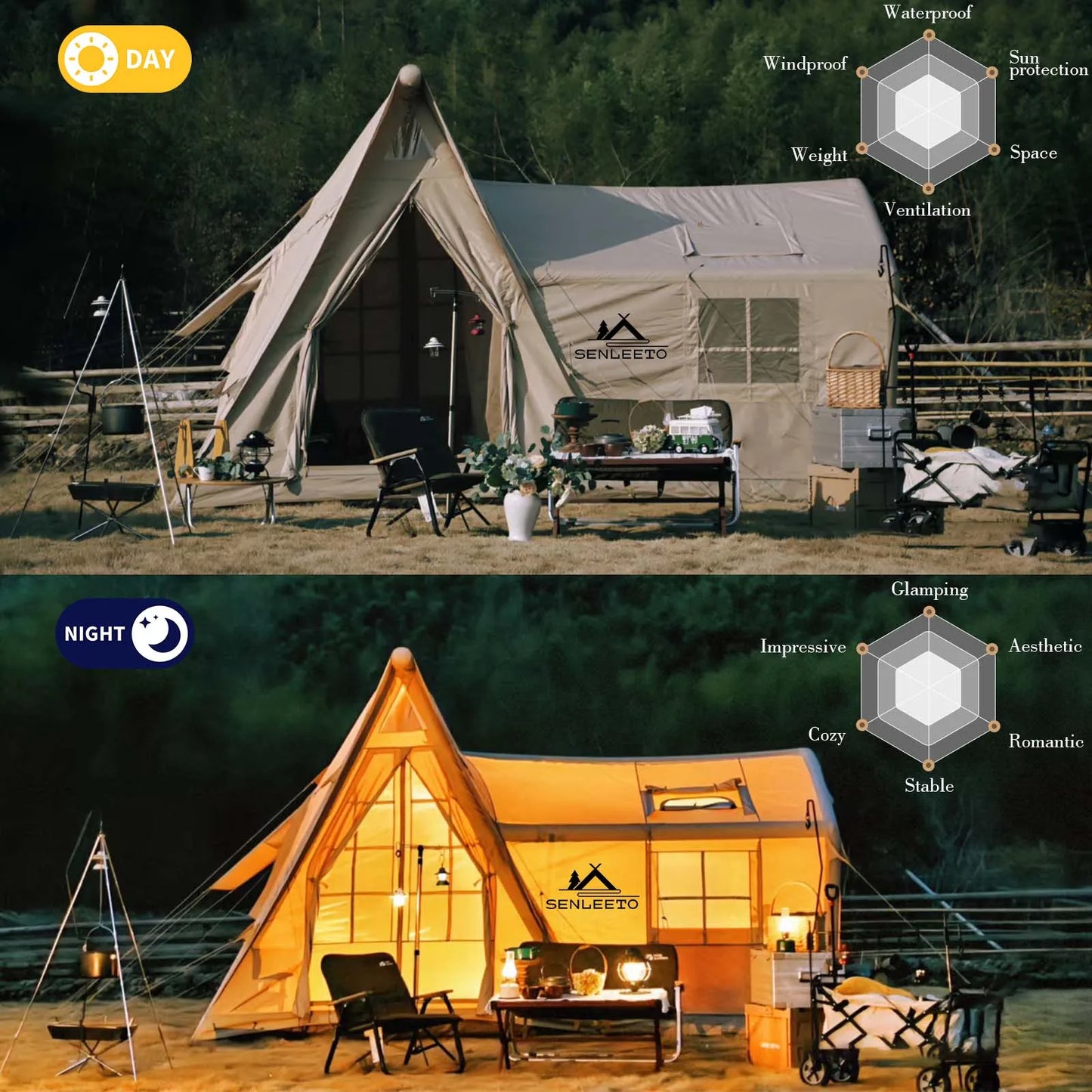 Large Inflatable Tent for 8-10 Person - 135 SQFT Cabin