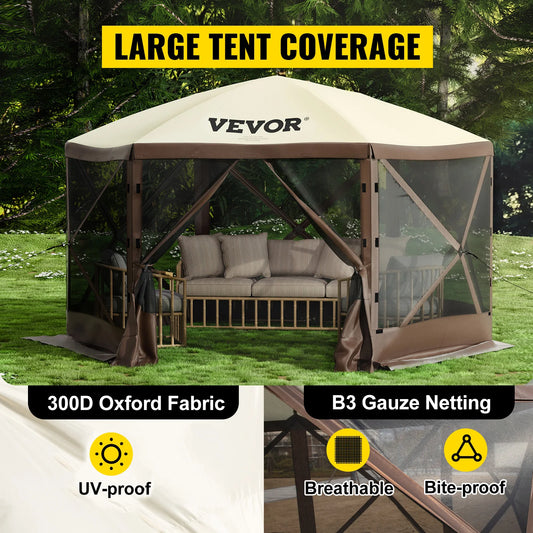 SucceBuy Pop-up Camping Gazebo Camping Canopy Shelter 6 Sided 12' x 12' / 10' x 10'
