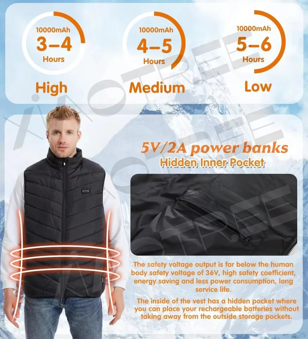 Men's and Woman's 28/9 Areas Heated Vest Jacket Heated Electric Usb.