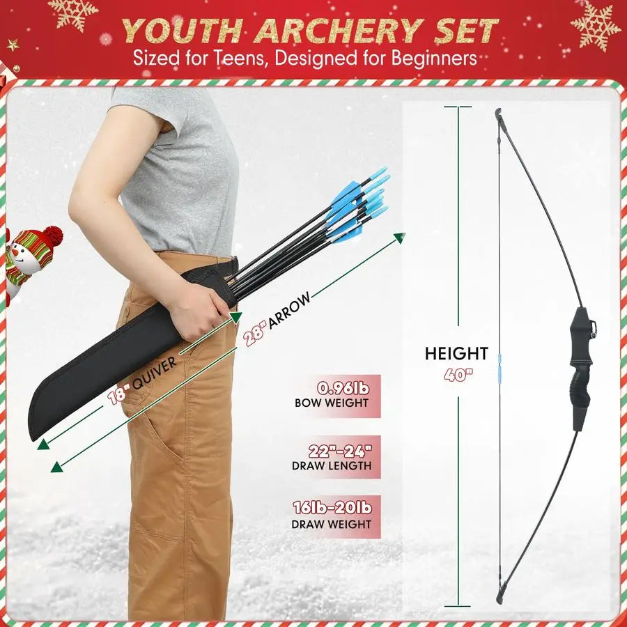Youth Bow and Arrow Set for Kids, Ambidextrous Recurve Archery Gear