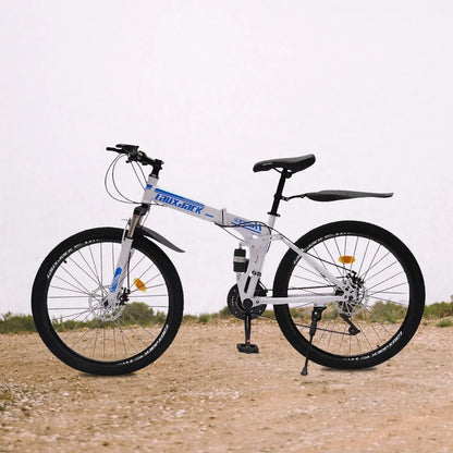 26" Folding MTB Bicycle with 21 Speed, Dual Disc Brakes, Men’s Mountain Bike
