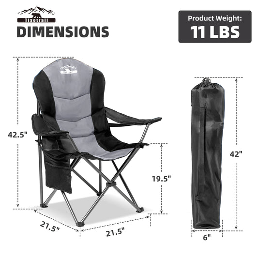 Tisetrail 2 Pack Folding Camping Chairs for Adults High Back Padded Lawn Chairs Portable Outdoor Camp Chair, Black & Gray