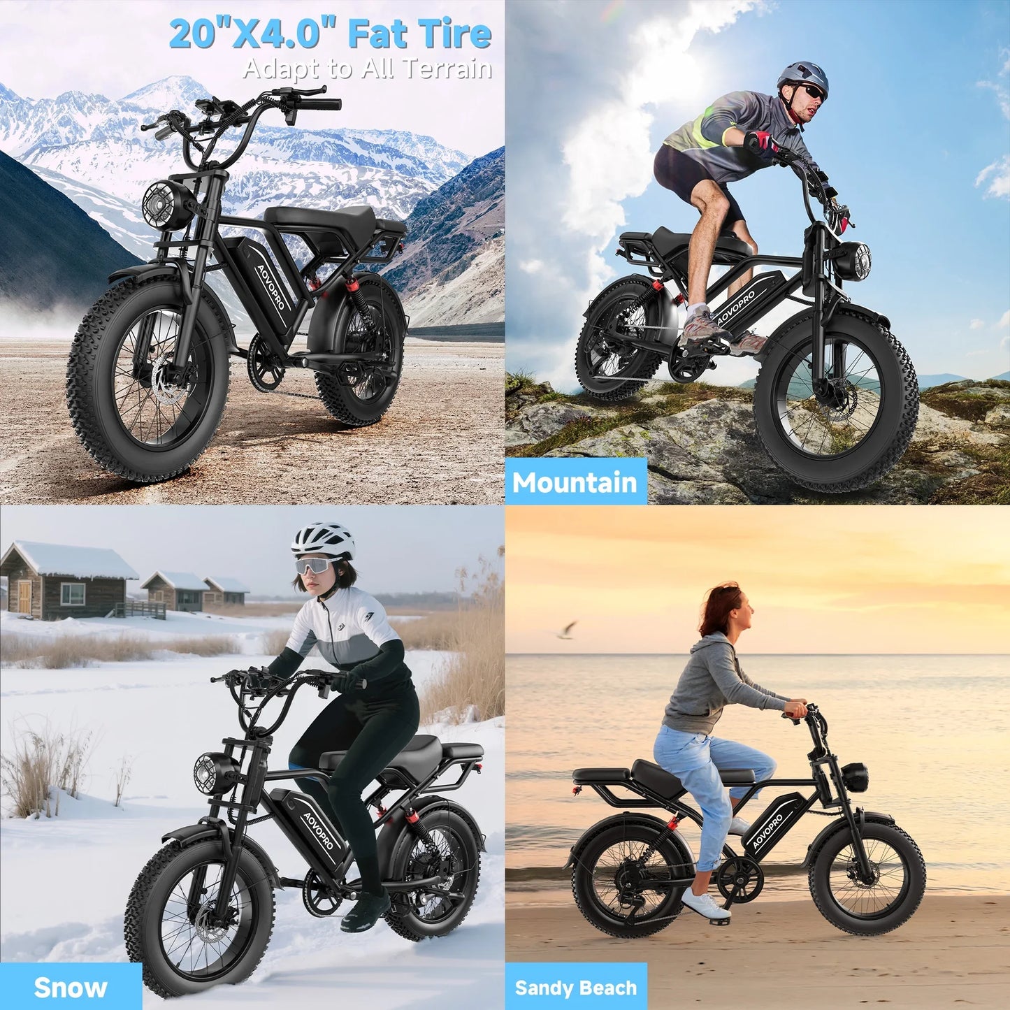 AOVOPRO AP20 Electric Bike 1500W 20" Fat Tire 31mph Top Speed 70 Miles