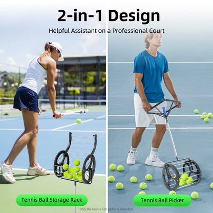 2 in 1 Tennis Balls Pickup - Automatic Balls Receiver Hold Up 55 Tennis Balls