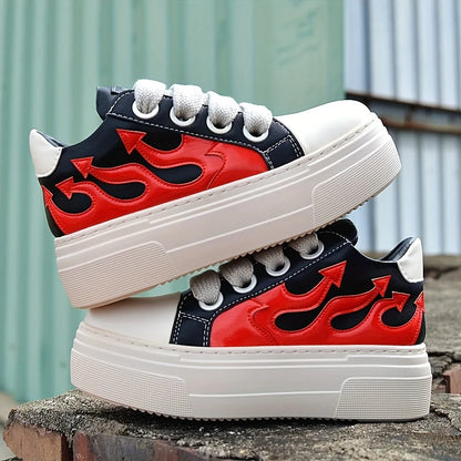 Black Red Fire Women Sneakers, Platform , Casual Shoes